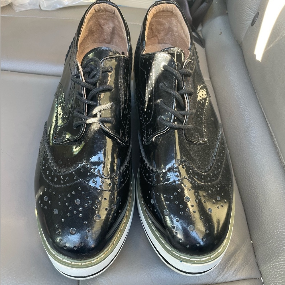 Dadawen Chic Black wingtip oxford platform Shoes size 8
